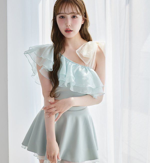  「swimwear/肩リボンワンショル+フレアミニスカート(3点セット)」|その他|