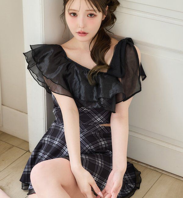  「swimwear/肩リボンワンショル+フレアミニスカート(3点セット)」|その他|