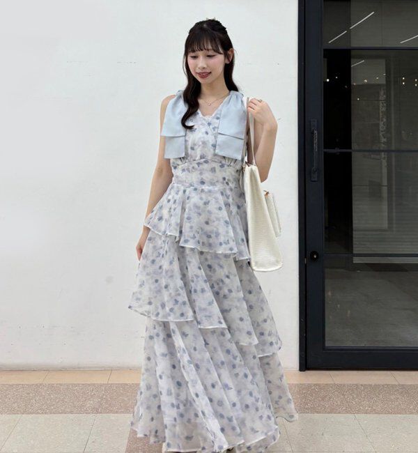  「【LouLoumei】肩リボンティアードロングワンピース」|その他|