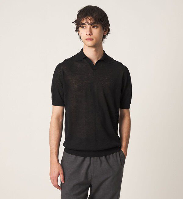UNITED ARROWS「リネン/コットン スキッパー ポロシャツ」|ポロシャツ|BLACK