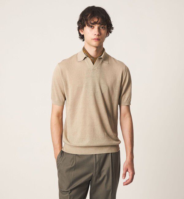 UNITED ARROWS「リネン/コットン スキッパー ポロシャツ」|ポロシャツ|BEIGE