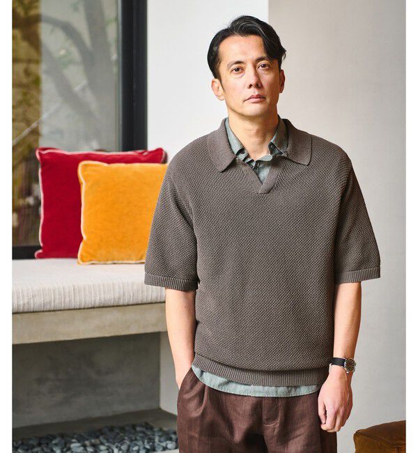 UNITED ARROWS green label relaxing「コットン ナイロン メッシュ スキッパー 半袖 ポロシャツ」|ポロシャツ|DK.GRAY