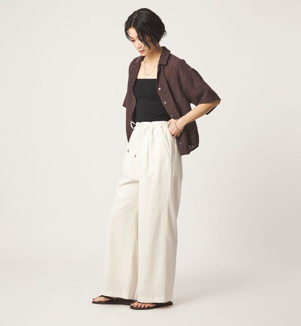 UNITED ARROWS green label relaxing「BREEZE LINEN ブリーズリネン ワイド パンツ オフホワイト ドット」|その他|