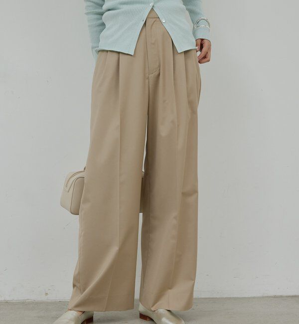  「【手洗い可】タックストレートパンツ」|チノ|ベージュ