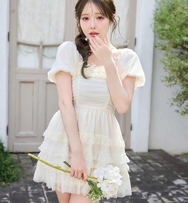  「【Tulle Collection】ティアードミニワンピース」|ワンピース|アイボリー