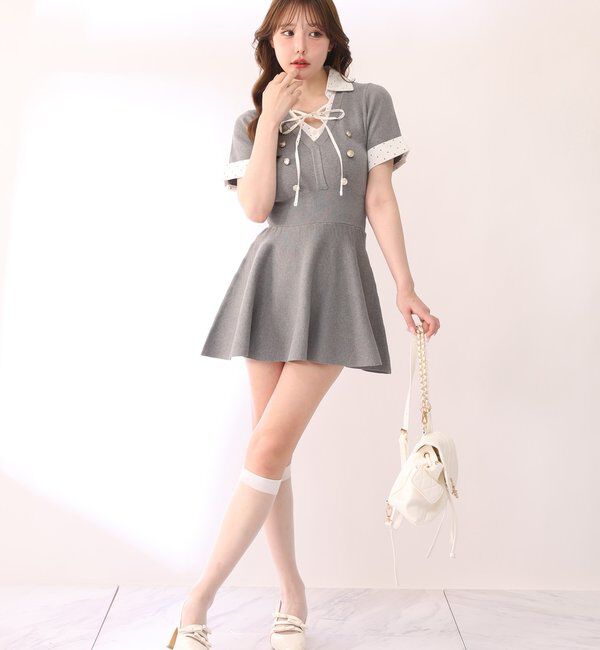  「シャツドッキング半袖ミニワンピース」|ワンピース|