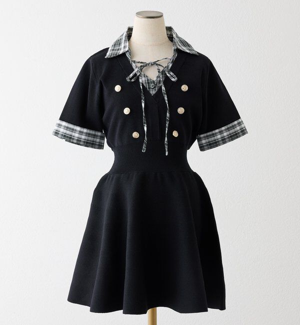  「シャツドッキング半袖ミニワンピース」|ワンピース|