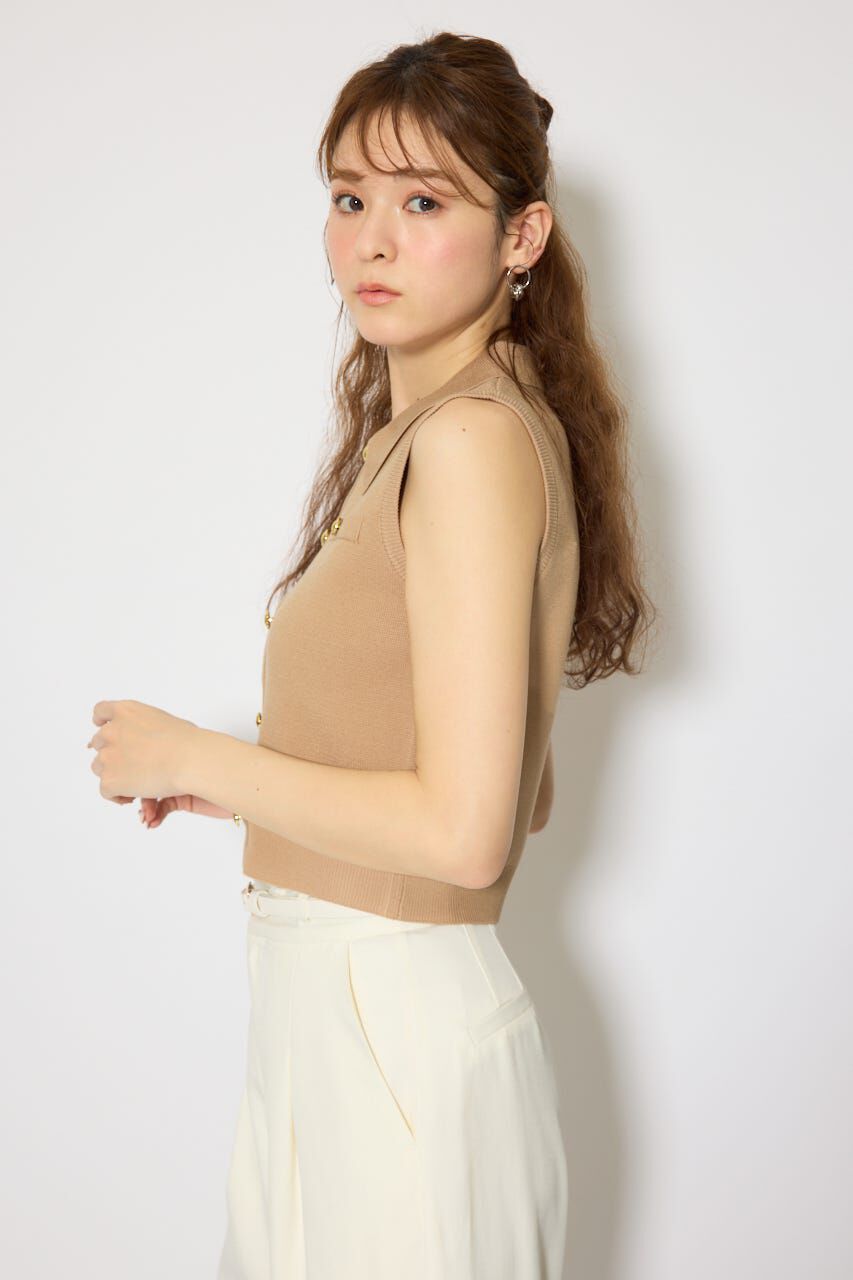 rienda「ゴールドボタンノースリニットトップス」|ニット・セーター|