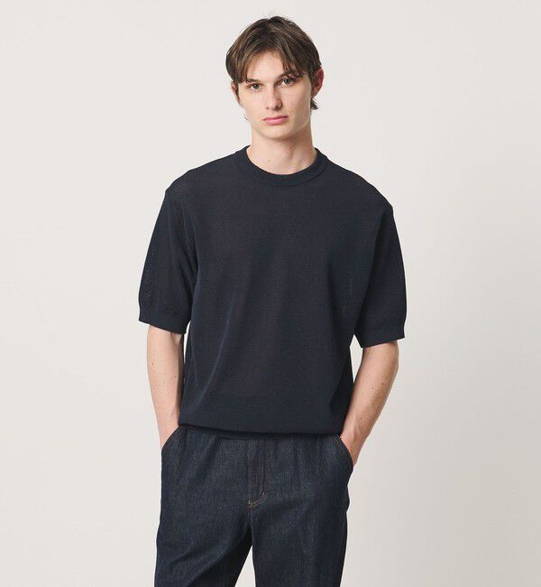 UNITED ARROWS「シャーリーカーン バーズアイ ショートスリーブ クルーネック ニットTシャツ」|ニット・セーター|