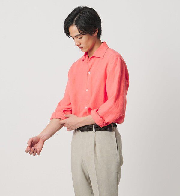 UNITED ARROWS「LIBECO リネン オープンカラー シャツ」|シャツ・ブラウス|PINK