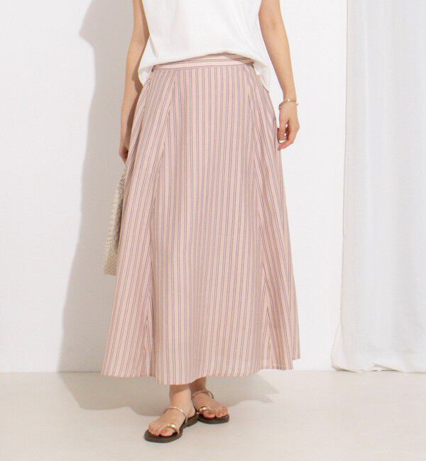 NOLLEY'S「《セットアップ対応》ウォッシャブルストライプフレアスカート」|フレア|ピンク系３