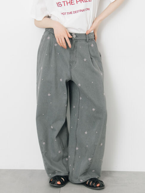 Samansa Mos2「《新色追加》【オーガニックコットン】デニムバレルパンツ」|その他|グレー