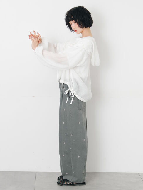 Samansa Mos2「シアー裾ドロストフードシャツ」|シャツ・ブラウス|