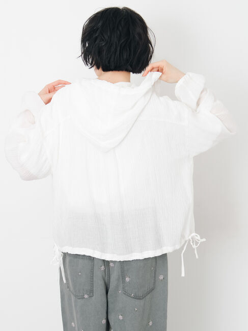 Samansa Mos2「シアー裾ドロストフードシャツ」|シャツ・ブラウス|