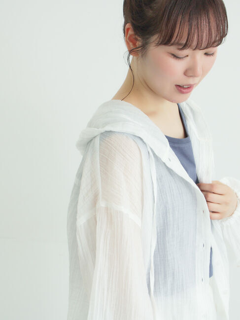 Samansa Mos2「シアー裾ドロストフードシャツ」|シャツ・ブラウス|