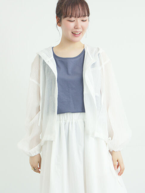 Samansa Mos2「シアー裾ドロストフードシャツ」|シャツ・ブラウス|