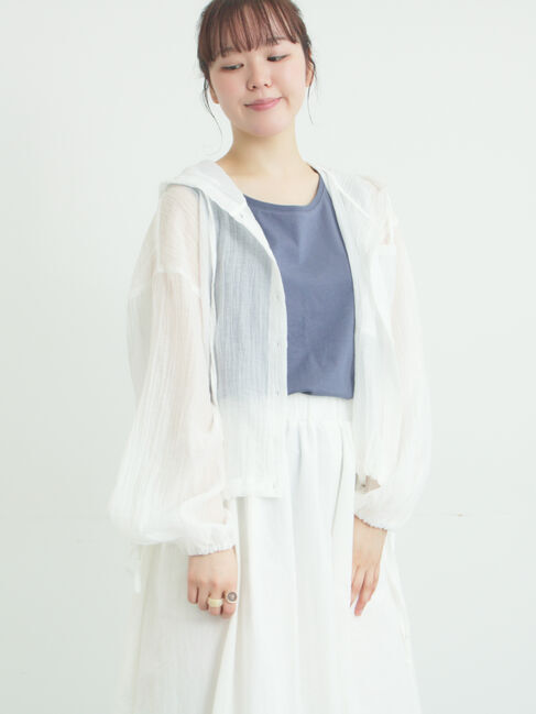 Samansa Mos2「シアー裾ドロストフードシャツ」|シャツ・ブラウス|