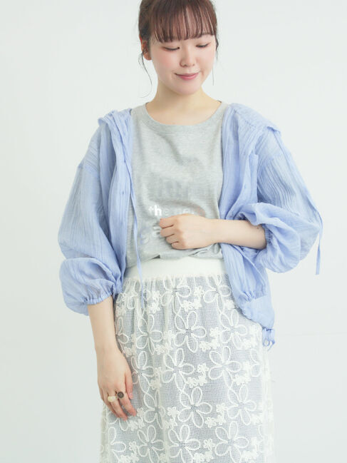 Samansa Mos2「シアー裾ドロストフードシャツ」|シャツ・ブラウス|