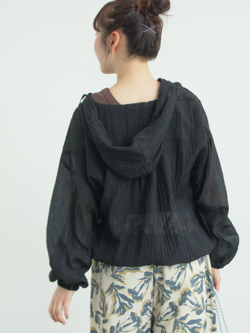 Samansa Mos2「シアー裾ドロストフードシャツ」|シャツ・ブラウス|