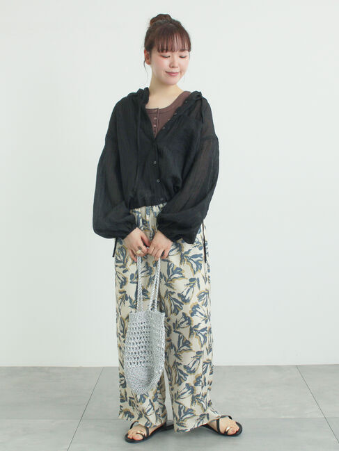 Samansa Mos2「シアー裾ドロストフードシャツ」|シャツ・ブラウス|