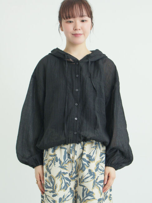 Samansa Mos2「シアー裾ドロストフードシャツ」|シャツ・ブラウス|