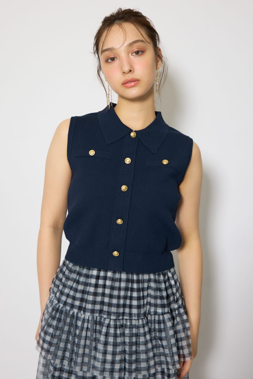 rienda「ゴールドボタンノースリニットトップス」|ニット・セーター|NVY