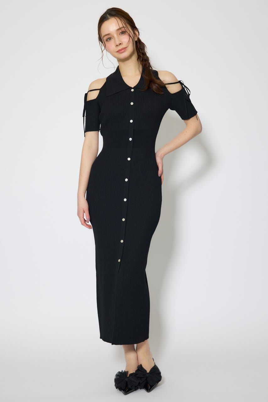 rienda「リボン付きアメスリニットワンピース」|ワンピース|BLK