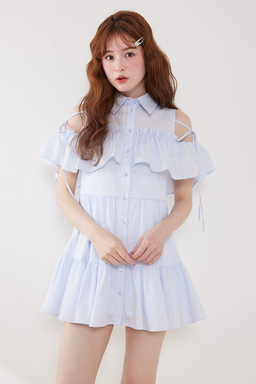 rienda「オフショルフリルティアードミニワンピース」|ワンピース|L/BLU1