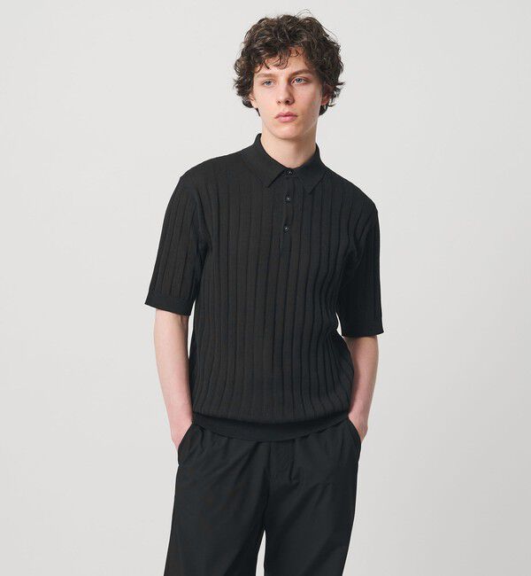 UNITED ARROWS「シャーリーカーン ワイドリブ ニットポロシャツ」|ポロシャツ|BLACK