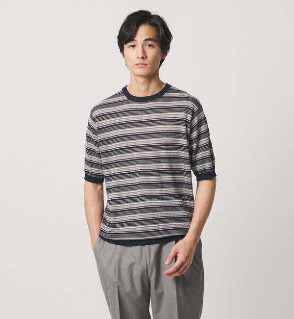 UNITED ARROWS「リネンコットン マルチボーダー ニット Tシャツ」|Tシャツ・カットソー|