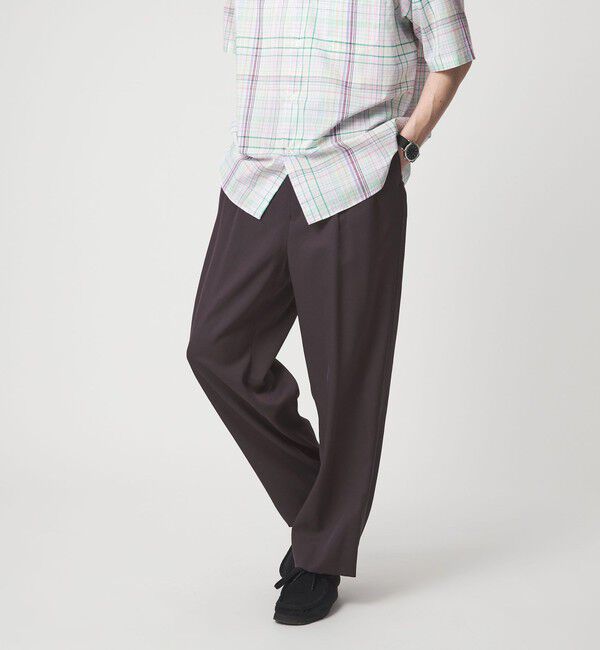 UNITED ARROWS green label relaxing「FINE BASIC トリアセテート ウール  2P ワイド スラックス パンツ W4 」|スラックス|DK.BROWN