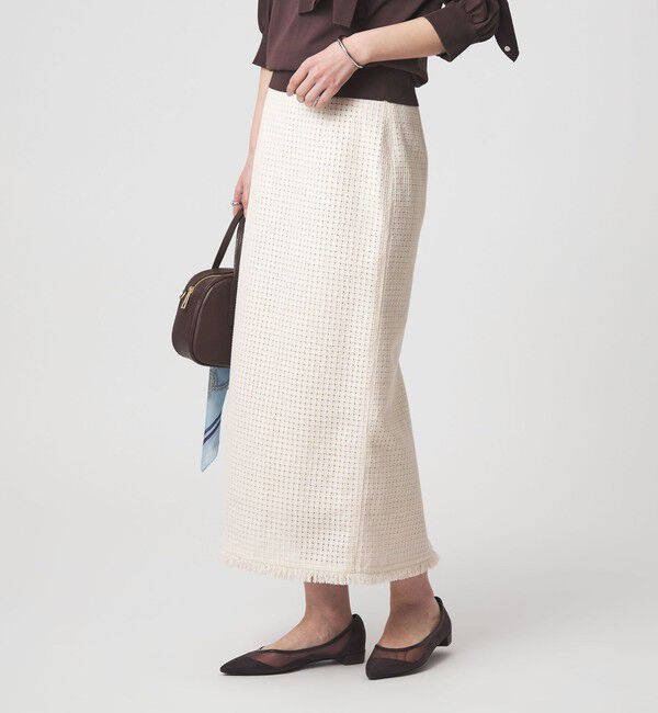 UNITED ARROWS green label relaxing「ラティス ツイードライク タイトスカート」|タイト|OFF WHITE