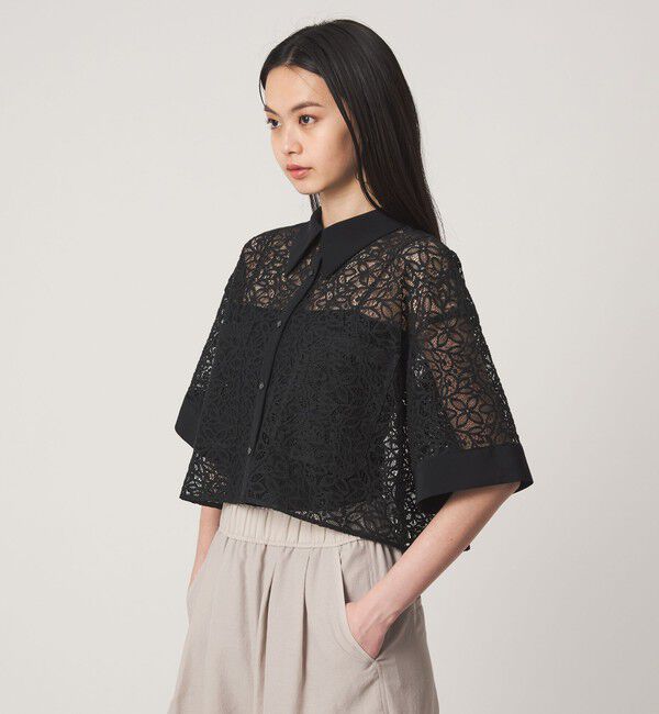 EMMEL REFINES「＜EMMEL REFINES＞EM ラッセルレース ショートスリーブ シャツ」|シャツ・ブラウス|