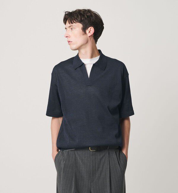 BEAUTY&YOUTH UNITED ARROWS「シャイン ギマ スキッパー ポロニット ウォッシャブル」|ニット・セーター|NAVY