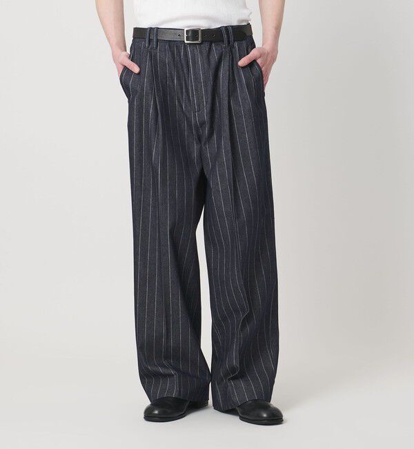 MONKEY TIME「ライトオンス ストライプ デニム 2P ワイド パンツ」|チノ|