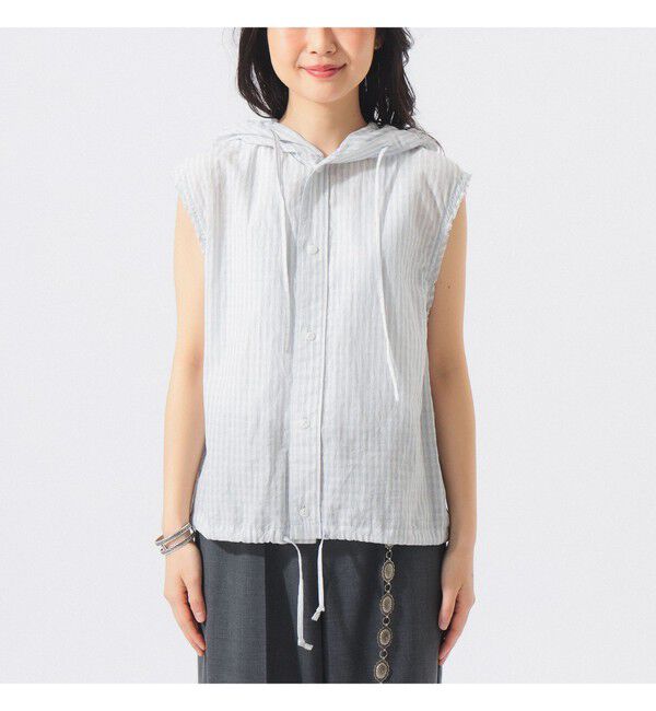 BEAMSBOY「チェック ストライプ フーデッド ノースリーブ」|シャツ・ブラウス|