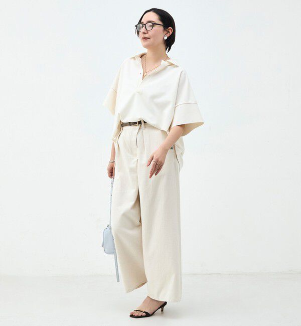 Rie Miller「ウォッシャブルポロ襟ハーフスリーブジョーゼットダンボール」|ポロシャツ|