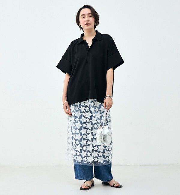 Rie Miller「ウォッシャブルポロ襟ハーフスリーブジョーゼットダンボール」|ポロシャツ|