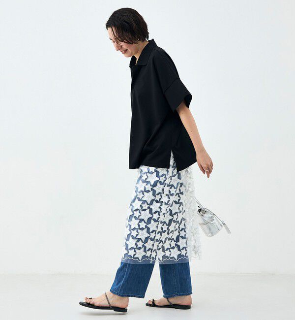 Rie Miller「ウォッシャブルポロ襟ハーフスリーブジョーゼットダンボール」|ポロシャツ|