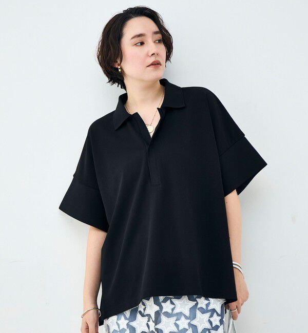 Rie Miller「ウォッシャブルポロ襟ハーフスリーブジョーゼットダンボール」|ポロシャツ|