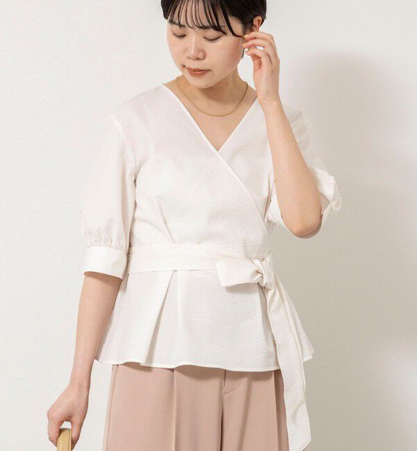 NOLLEY'S sophi「ウォッシャブルサッカーベルト付ペプラムブラウス」|シャツ・ブラウス|