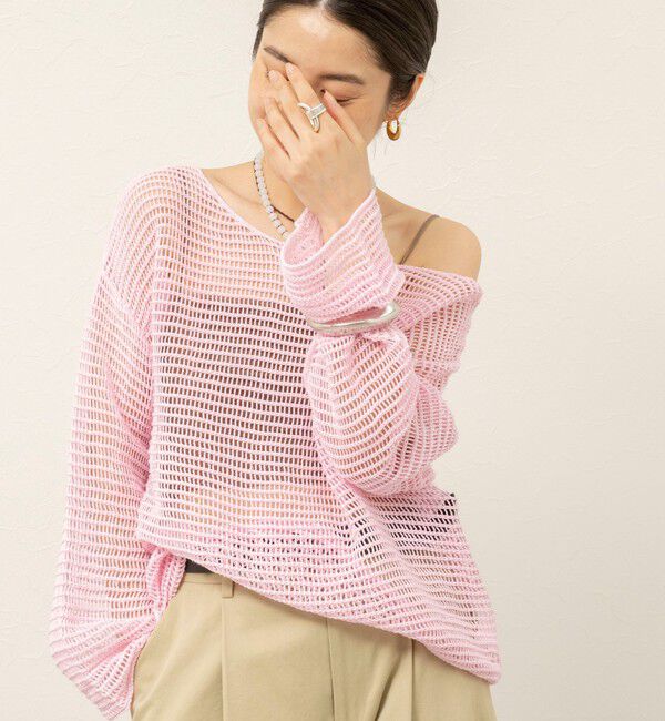 MAQWEL「【MAQWEL/マクウェル】ウォッシャブル透かし編みサマーニットプルオーバー」|ニット・セーター|ピンク