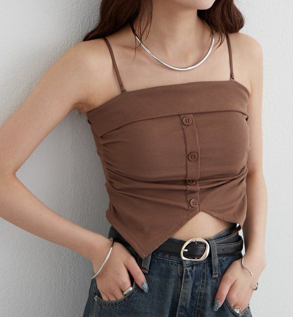  「パット付きボタンスリットキャミソール」|キャミソール|ブラウン