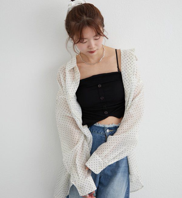  「パット付きボタンスリットキャミソール」|キャミソール|