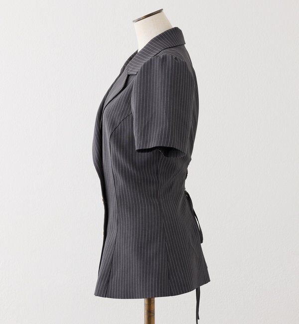  「【セットアップ可能】レースアップ半袖ペプラムジャケット／SMサイズ」|ダウンベスト・ベスト|