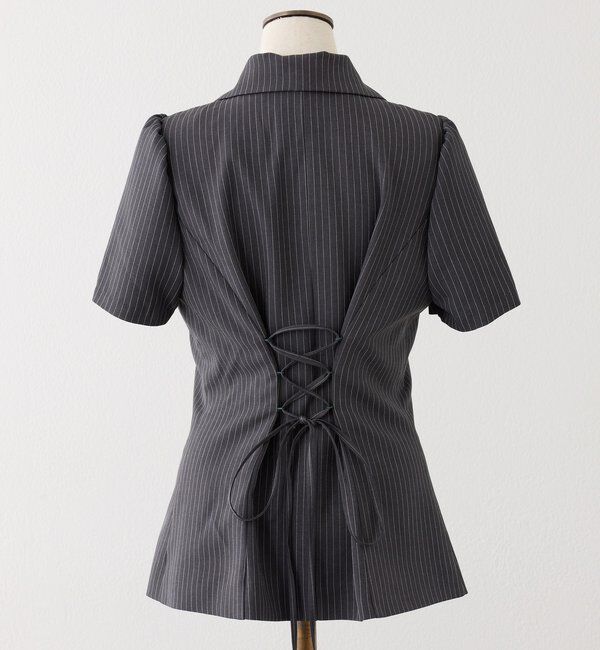  「【セットアップ可能】レースアップ半袖ペプラムジャケット／SMサイズ」|ダウンベスト・ベスト|