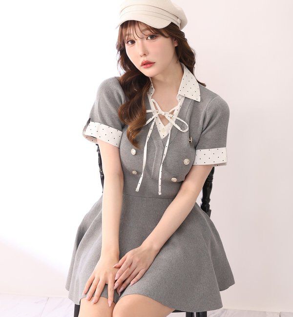  「シャツドッキング半袖ミニワンピース」|ワンピース|