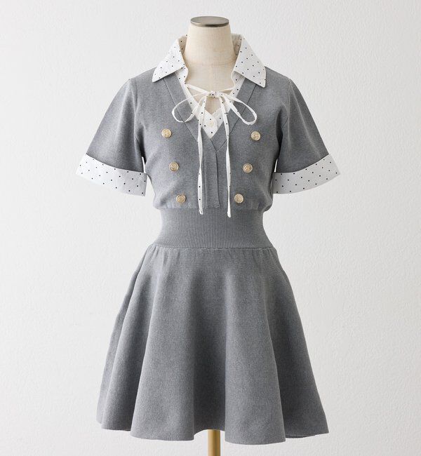  「シャツドッキング半袖ミニワンピース」|ワンピース|