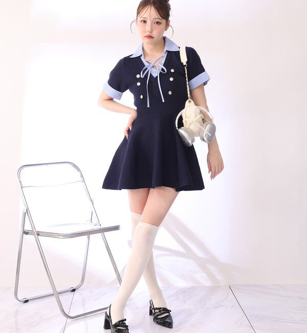  「シャツドッキング半袖ミニワンピース」|ワンピース|