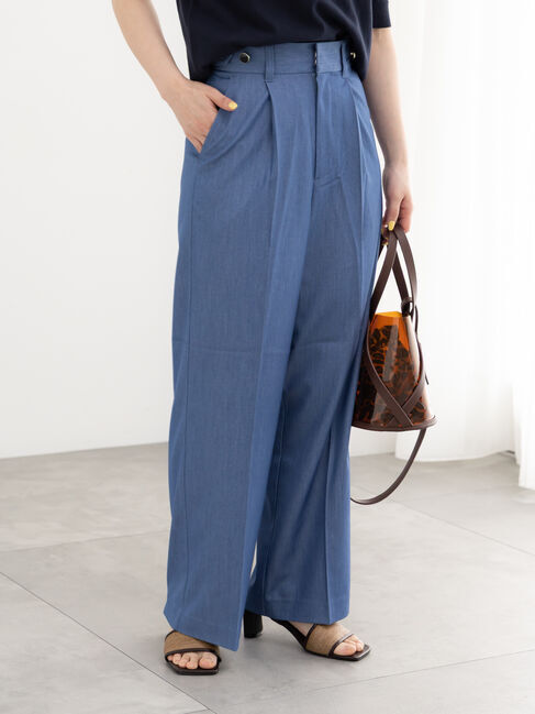 Te chichi「デニムライクシルキータッチワイドパンツ」|その他|ブルー